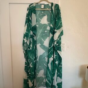 Green Leaf Print Kimono